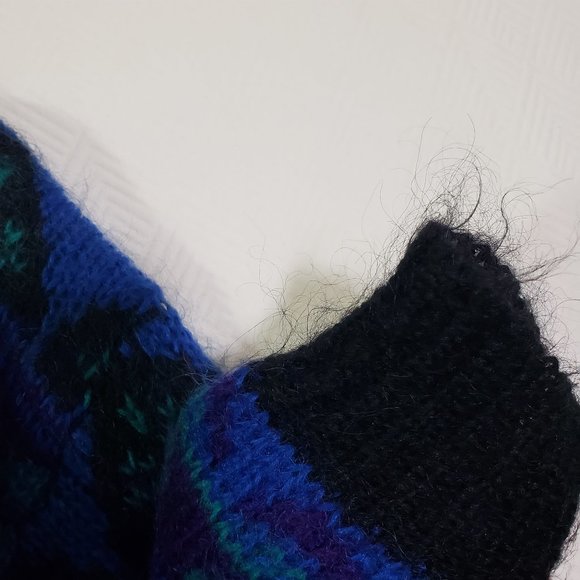 Vintage Gallagher Large Blue/Purple Geometric Cozy, Fuzzy, Knit Sweater GUC - Picture 6 of 8